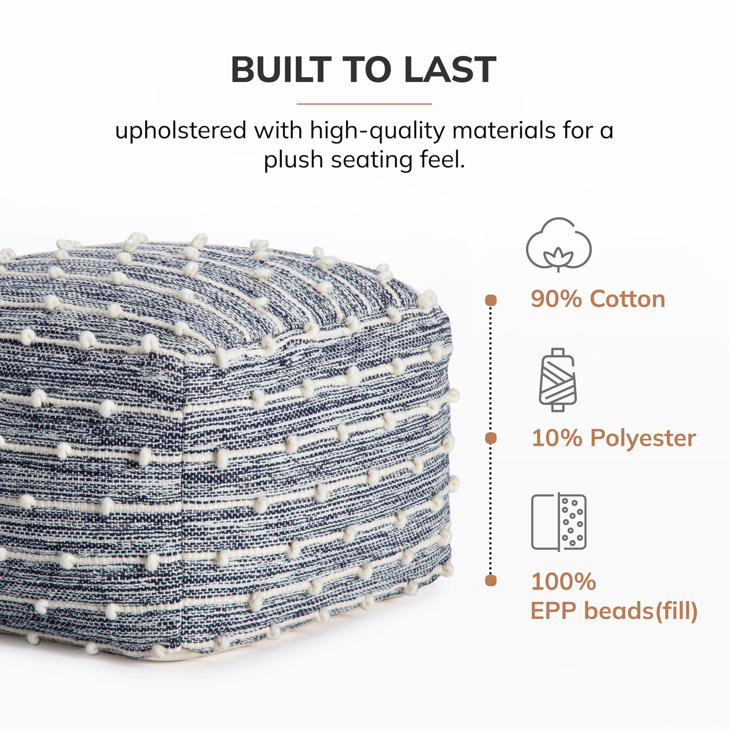 Anji Mountain Pouf Ottoman Foot Rest, Handmade Ottoman Pouf, Comfortable Foot Stool, Decorative Floor Seating for Living Room Decor, Bedroom & Home Décor Accent - Malibu
