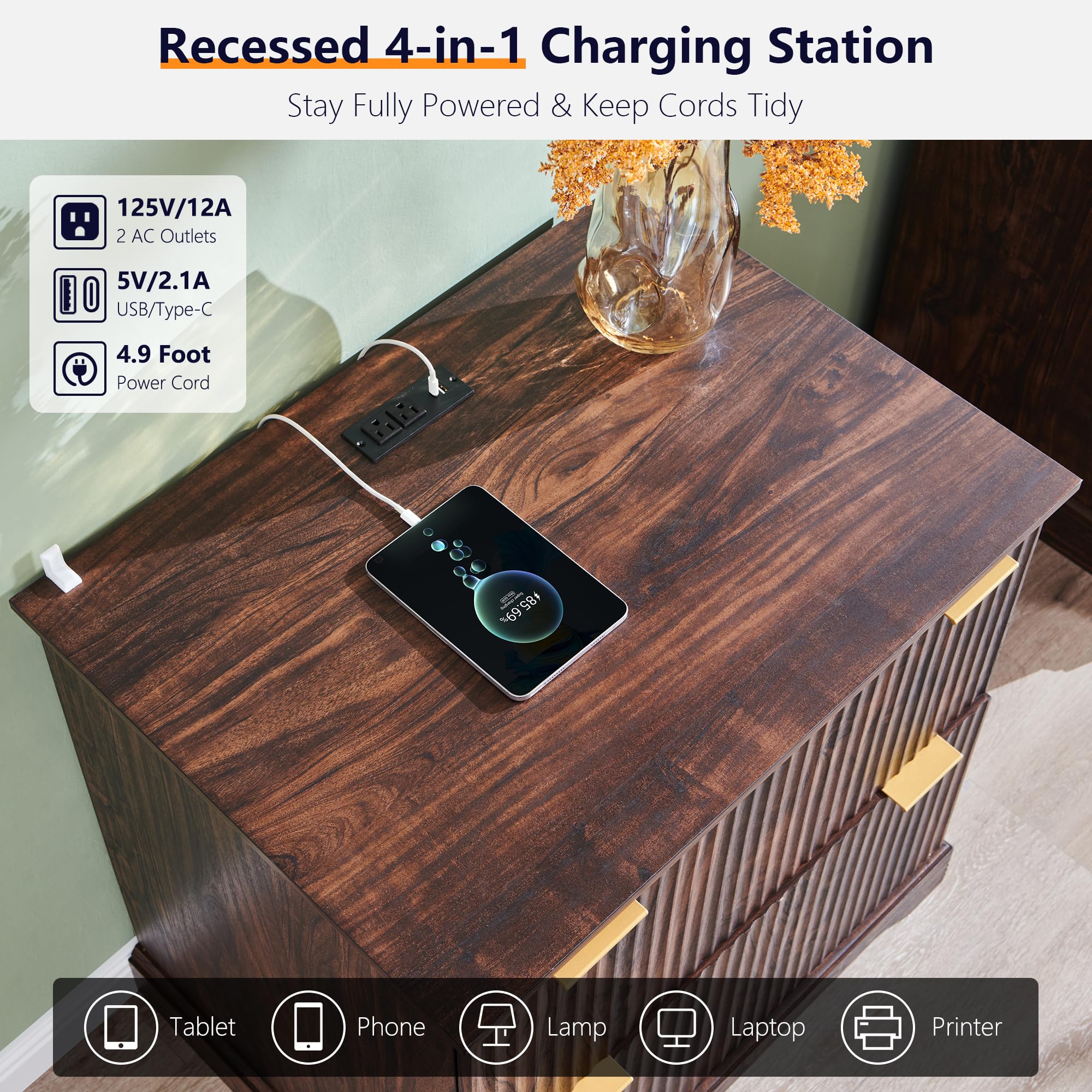2-Drawer Lateral File Cabinet with Charging Station
