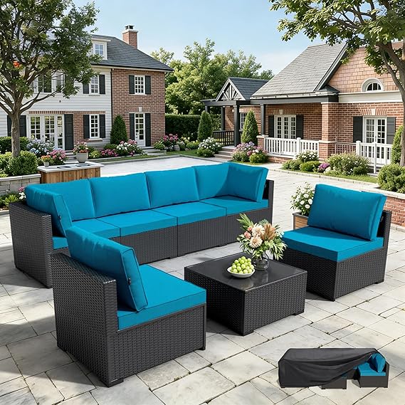 7-Piece Outdoor Rattan Sectional Sofa Set