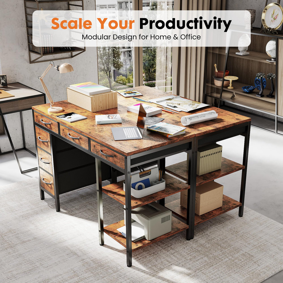 Computer Desk with 6 Drawers