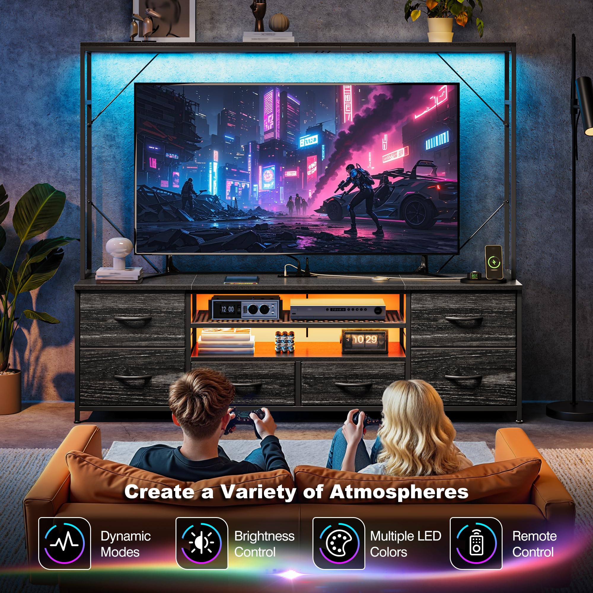 55" TV Stand with LED Lights & Power Outlets