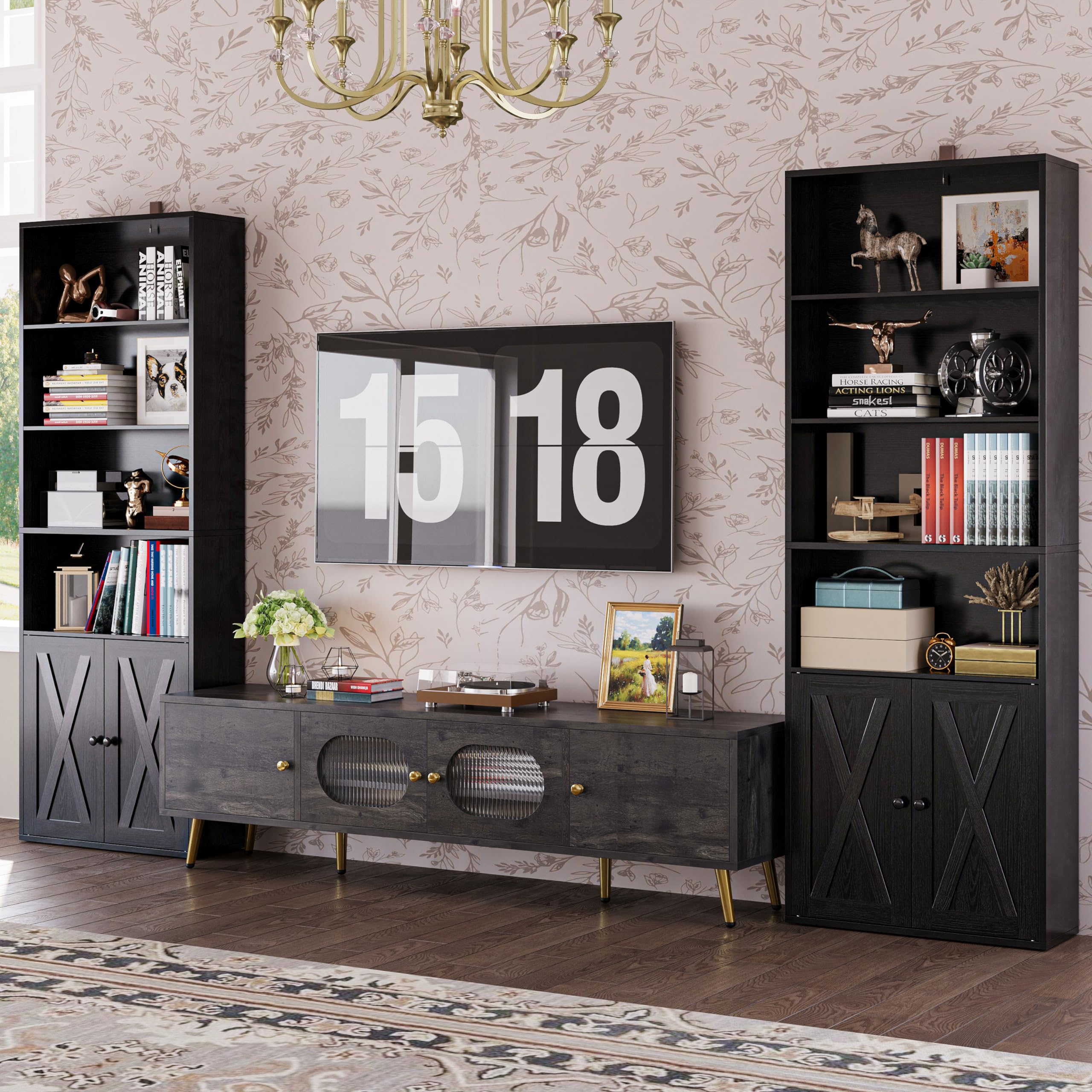 IRONCK Industrial Bookshelves and Bookcases with Doors Set of 2 Floor Standing 6 Shelf Display Storage Shelves 70 in Tall Bookcase for Home Office, Living Room