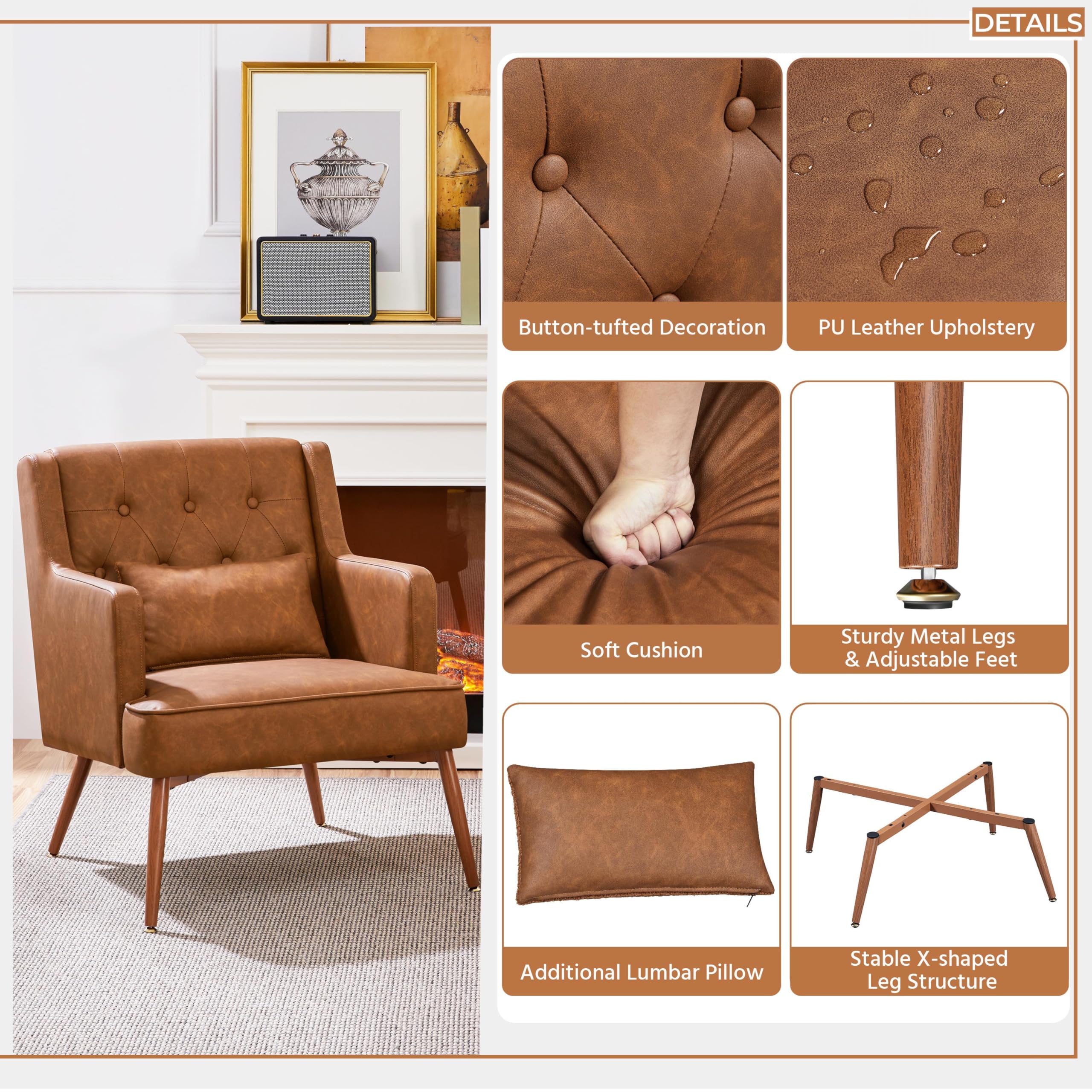 PU Leather Accent Armchair Set of 2