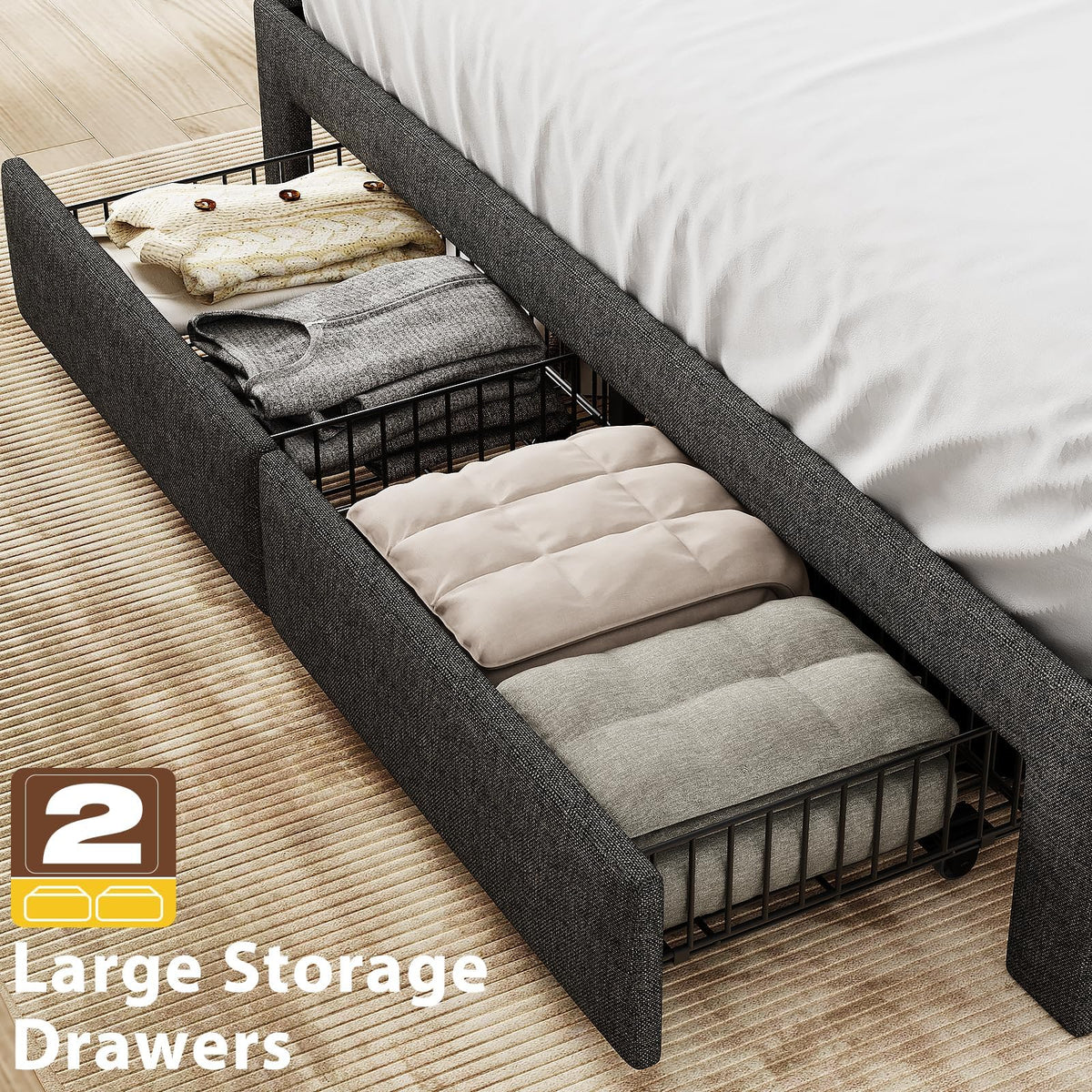 Queen Storage Bed with LED Lights