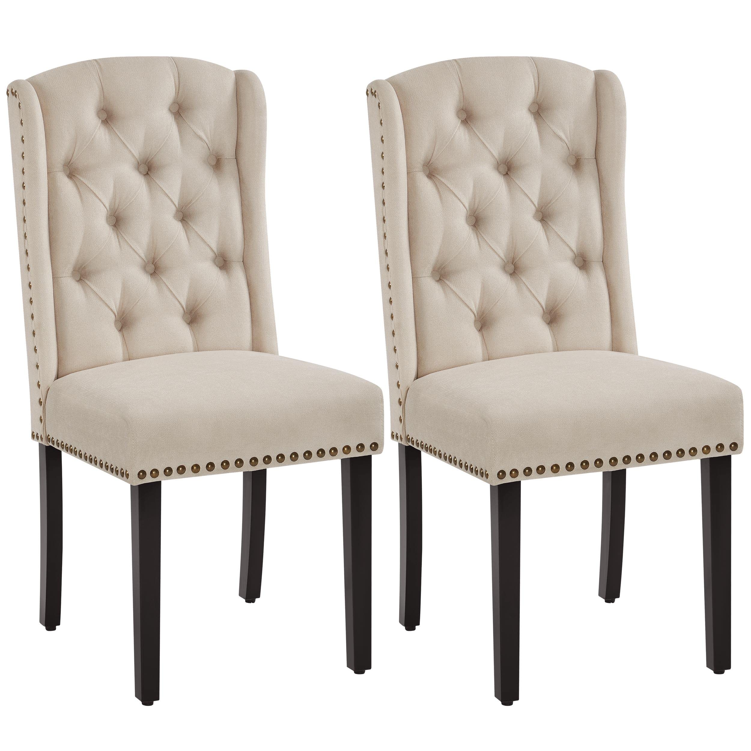 Upholstered Dining Chairs with Nailhead Trims & Button Tufting