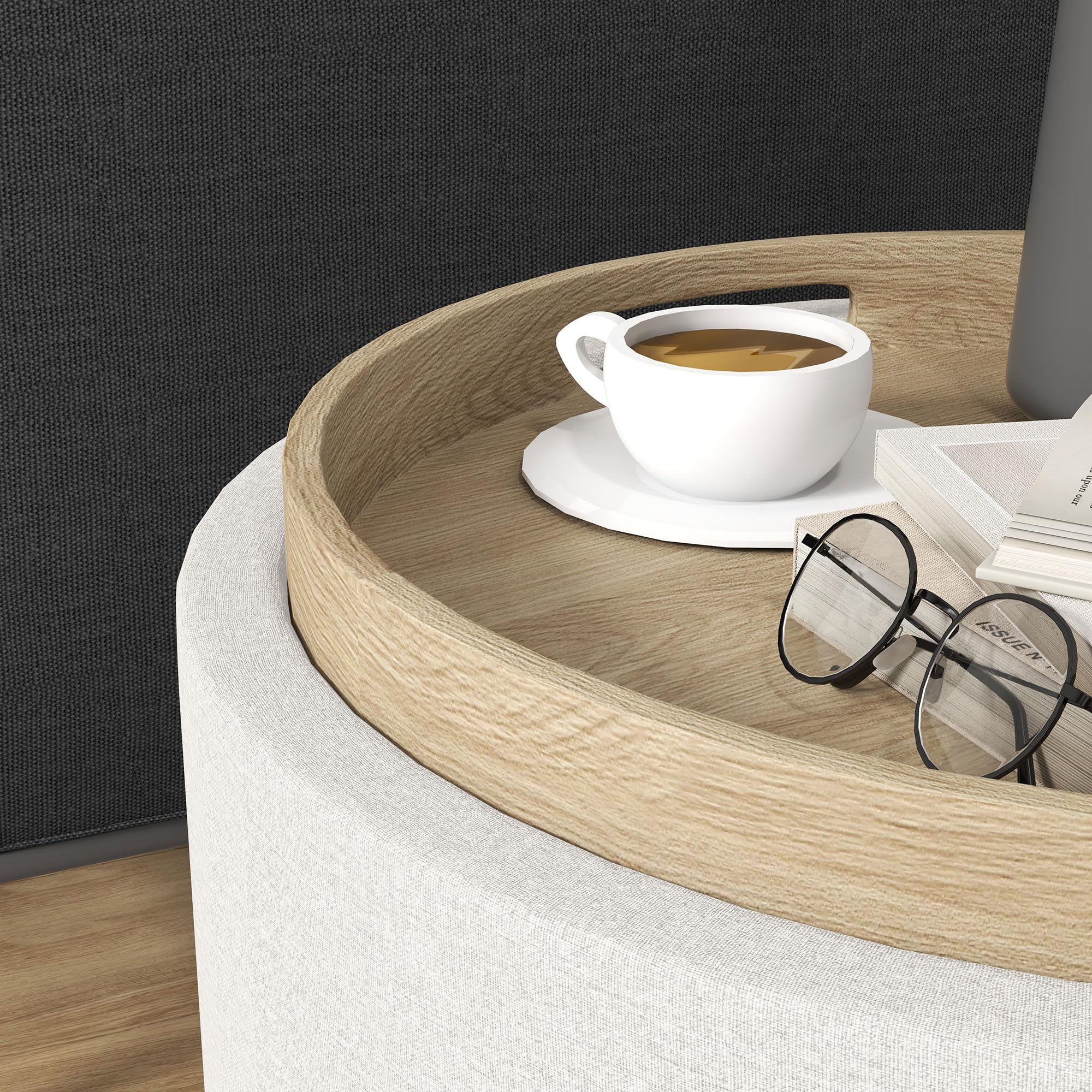 Round Storage Ottoman with Flip-Top Tray