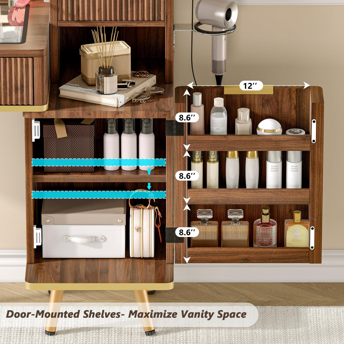 Fluted Glass Top LED Makeup Vanity