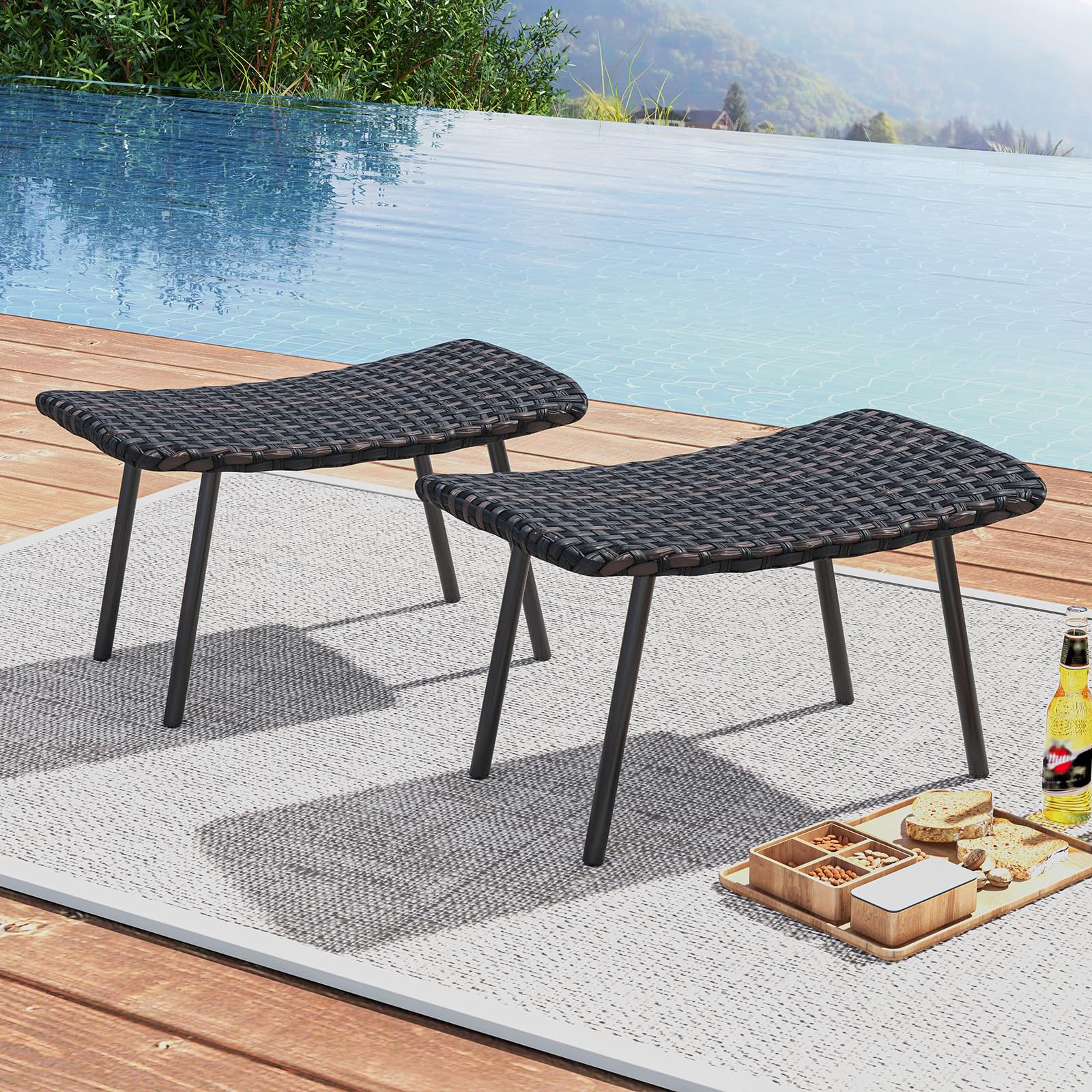 Outdoor Rattan Ottoman Set of 2