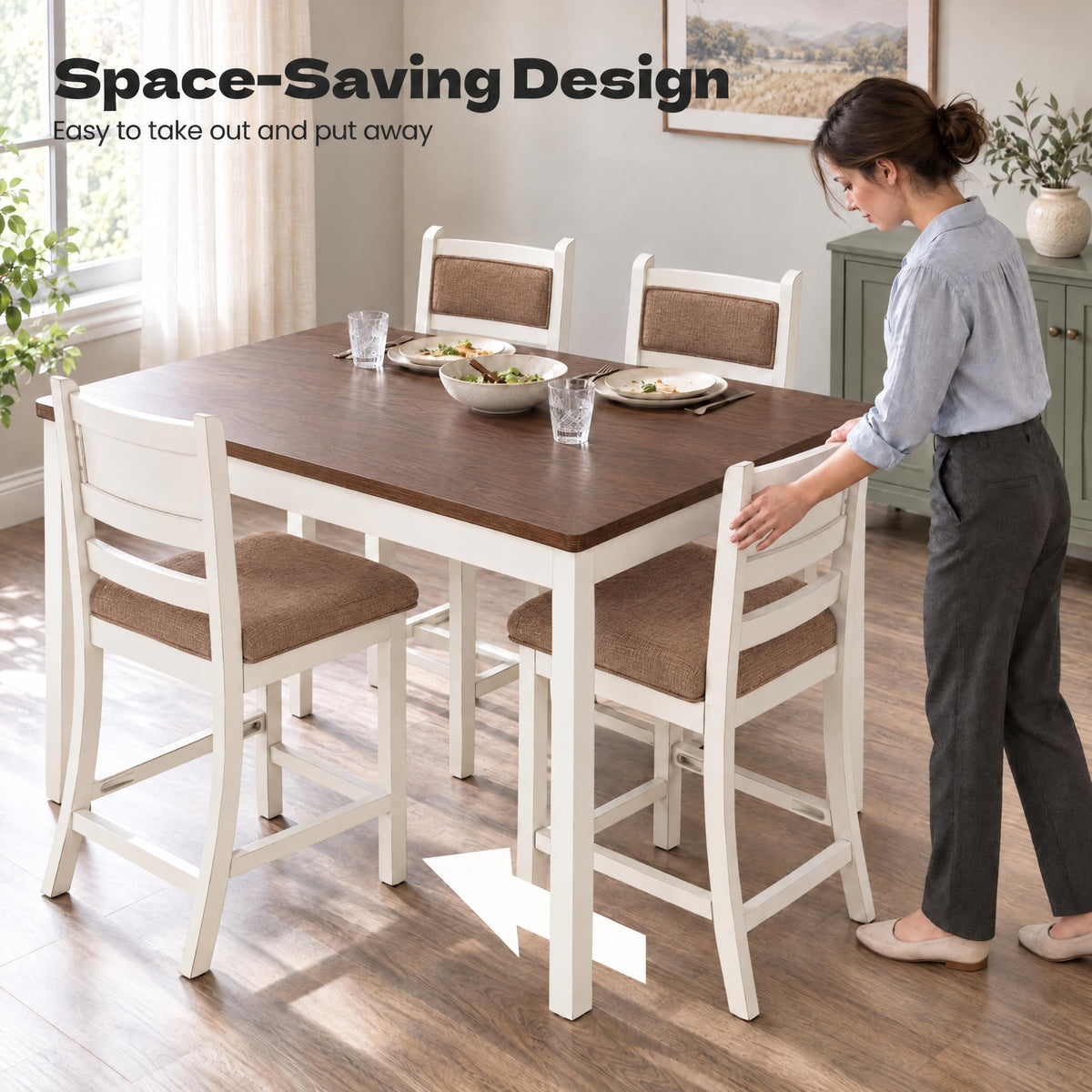 ROCSUMOO Dining Table Set of 4, 5-Piece Counter Height Kitchen Table Set