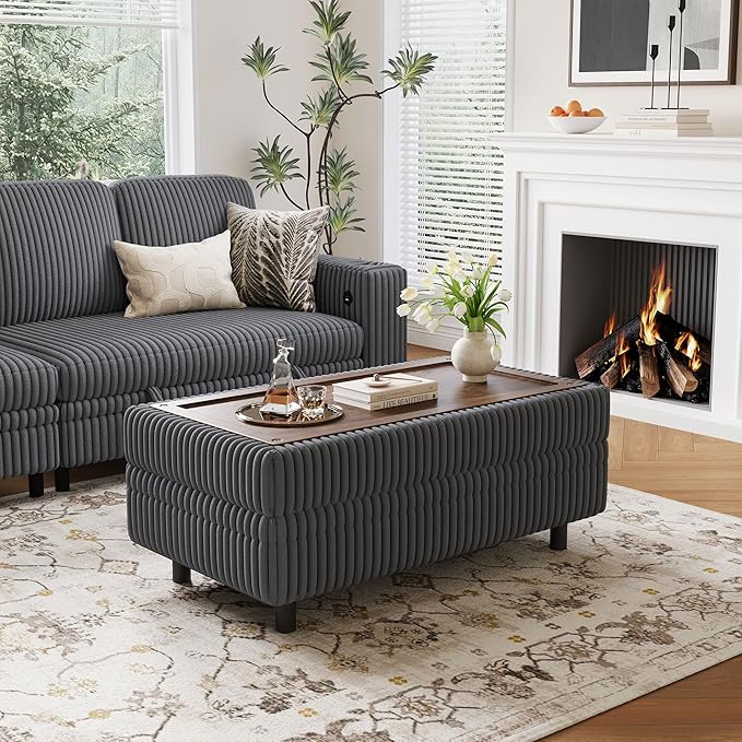Corduroy Storage Ottoman Bench