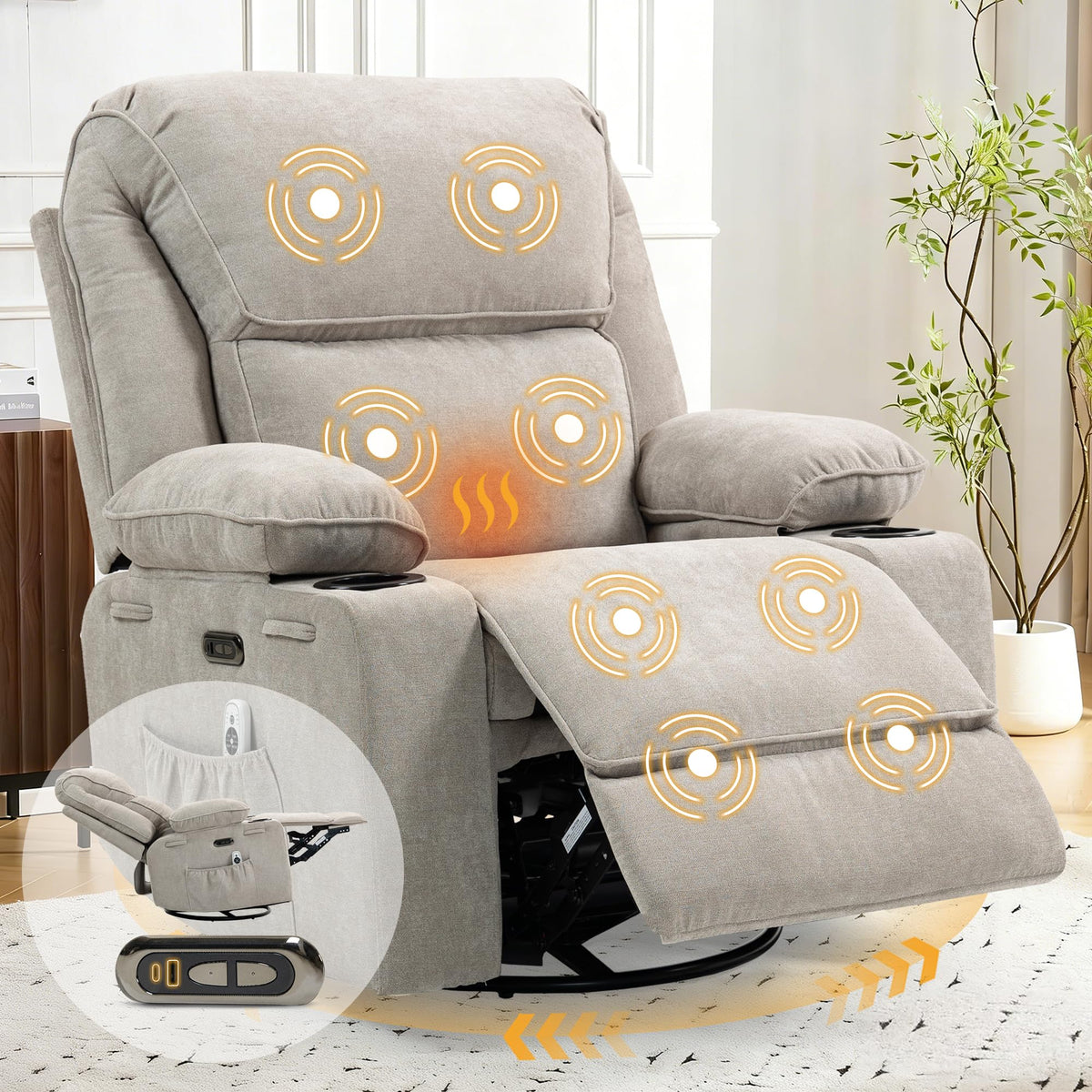 Electric Power Recliner Chair with Rocking, Swivel & Glider for Nursery