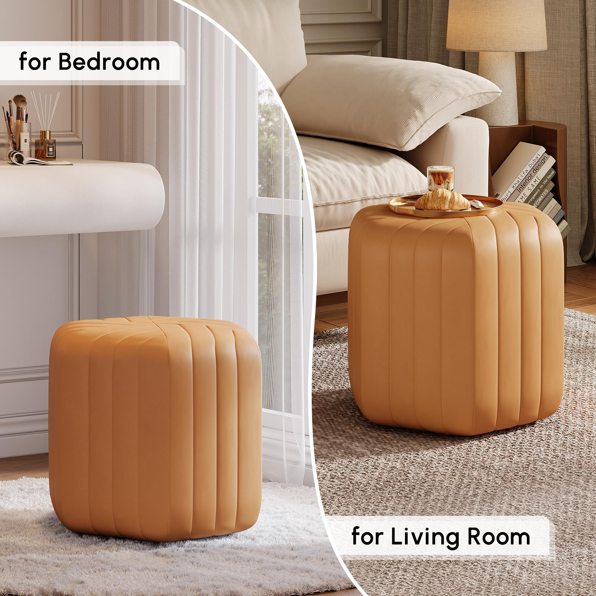 homary 18.5" Hexagonal Pouf Ottoman Upholstered, Velvet Footrest Rest Stools Modern Sofa Footrest Entryway Shoe Changing Stool, Low Coffee Table Footstool for Living Room/Bedroom/Entrway-Brown
