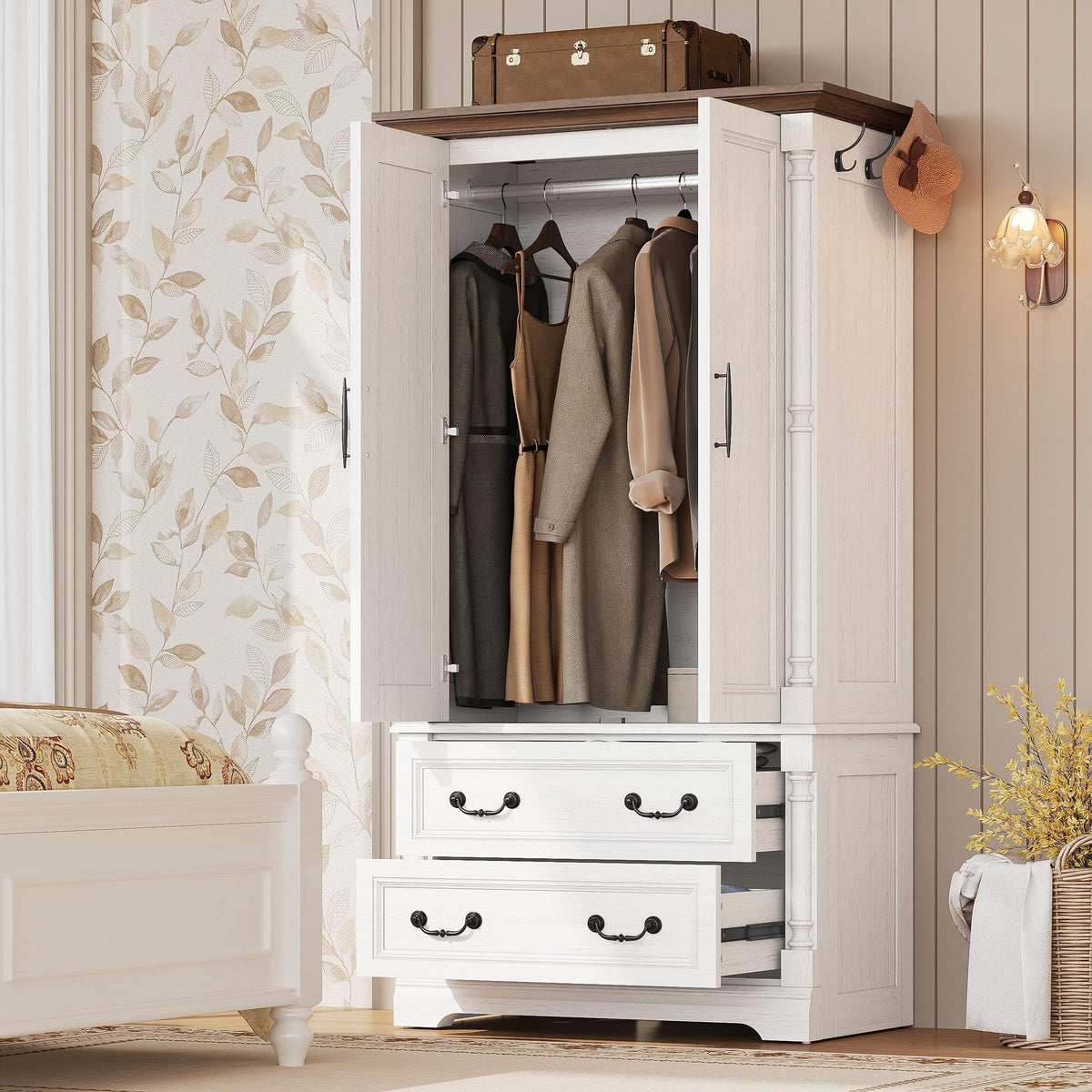 LIKIMIO Armoire Wardrobe Closet 70" with 2 Drawers for Bedroom, White
