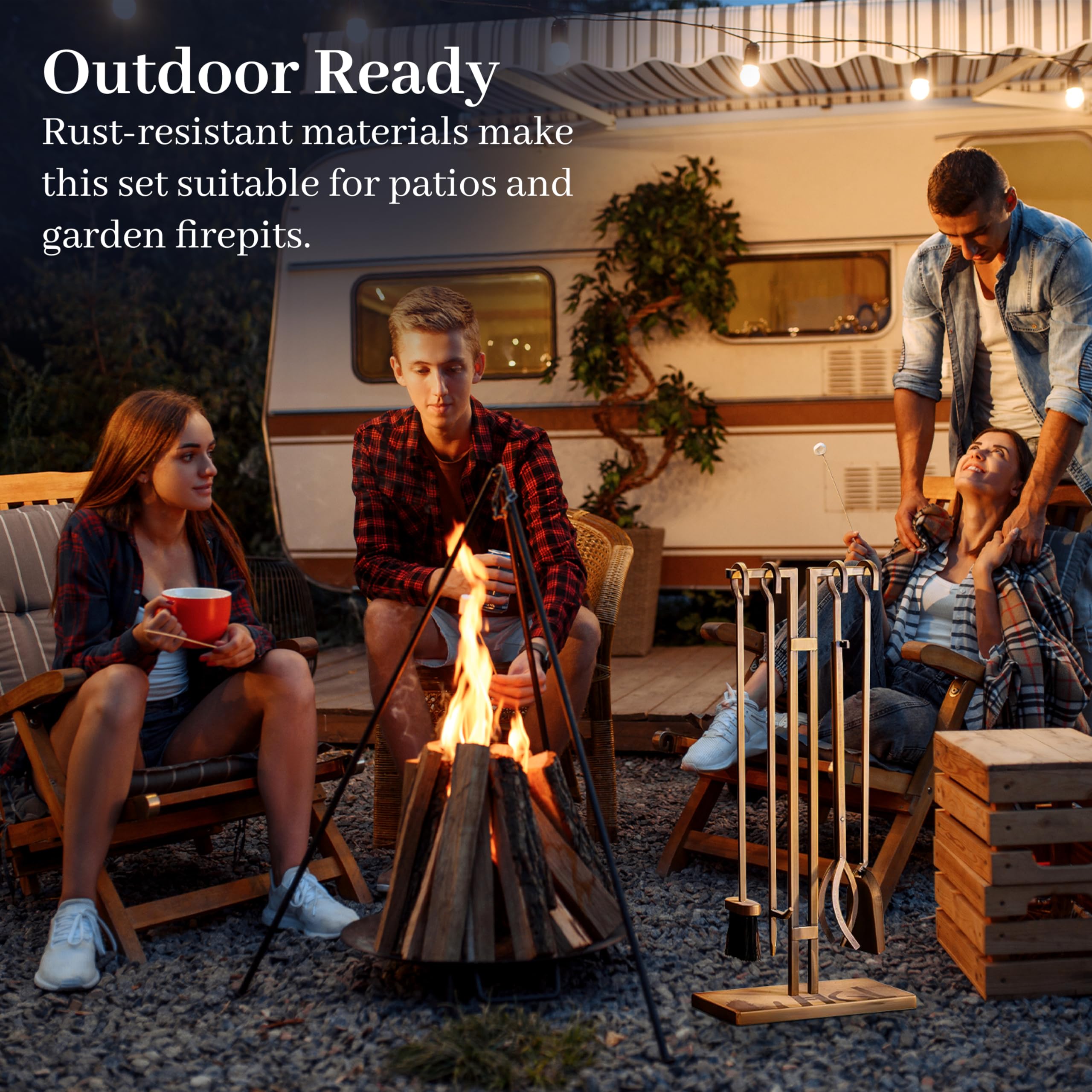 5-Piece Cast Iron Fireplace Tool Set with Stand