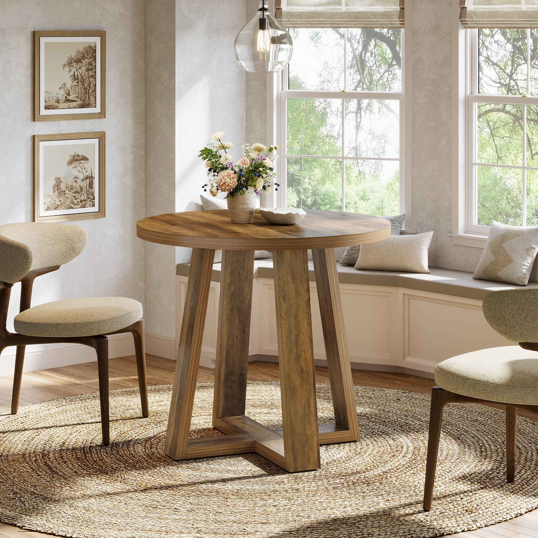 Tribesigns Small Round Dining Table for 2-4 People, 31.5 Inches Farmhouse Kitchen Table for Small Space, Dining Room, Kitchen, Apartment, Rustic Brown