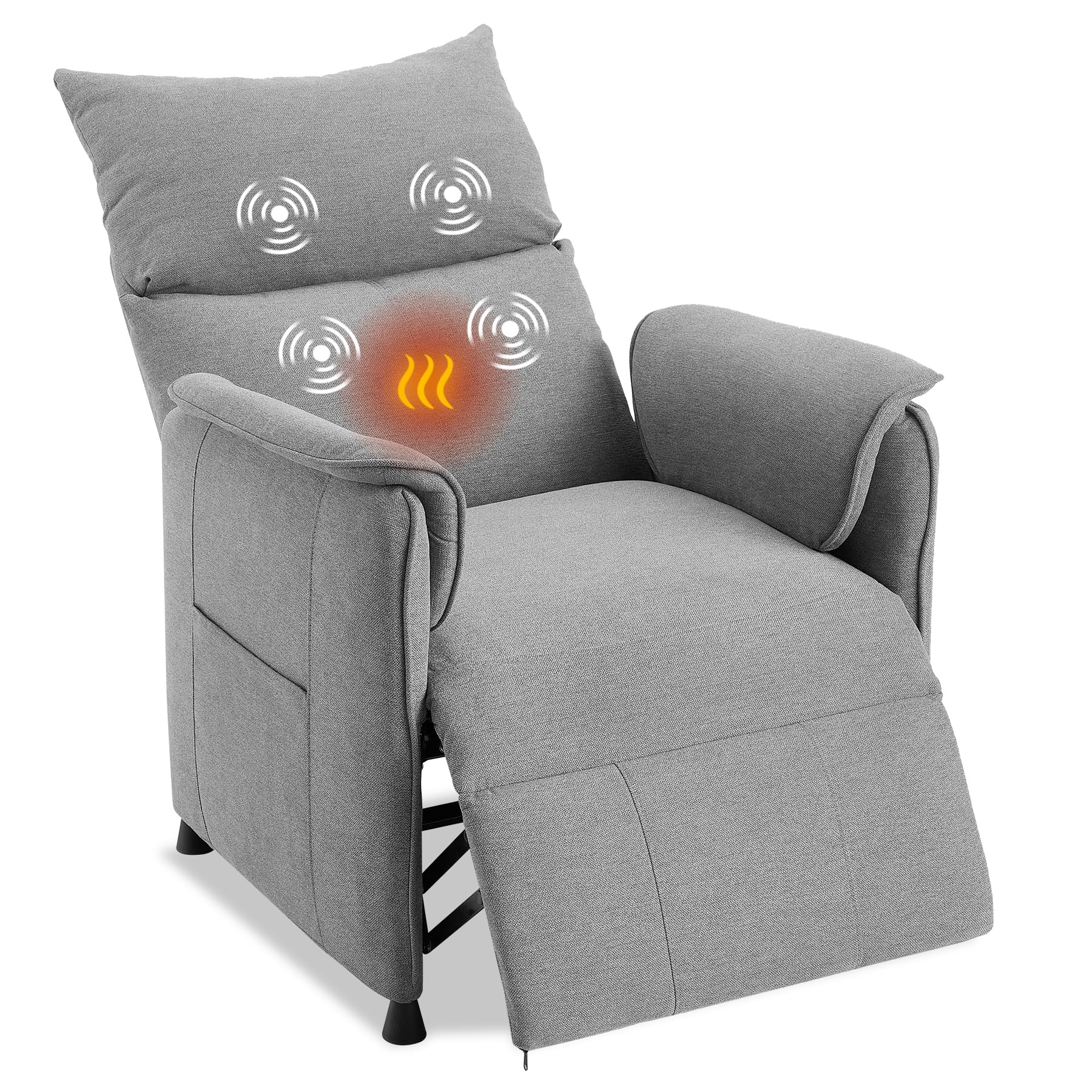 GarveeHome Elertric Recliner Chair with Massage and Heat, Adjustable Single Recliners Sofa with Remote Control Home Theater Seating &Armchair for Living Room/Office (Fabric, Grey)