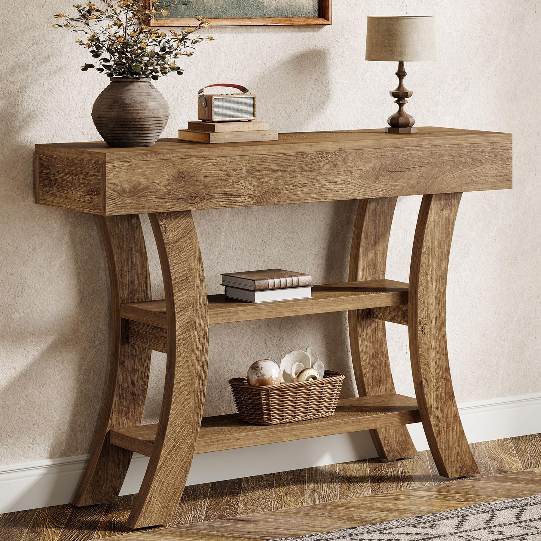 41" Curved Console Table with 3-Tier Storage