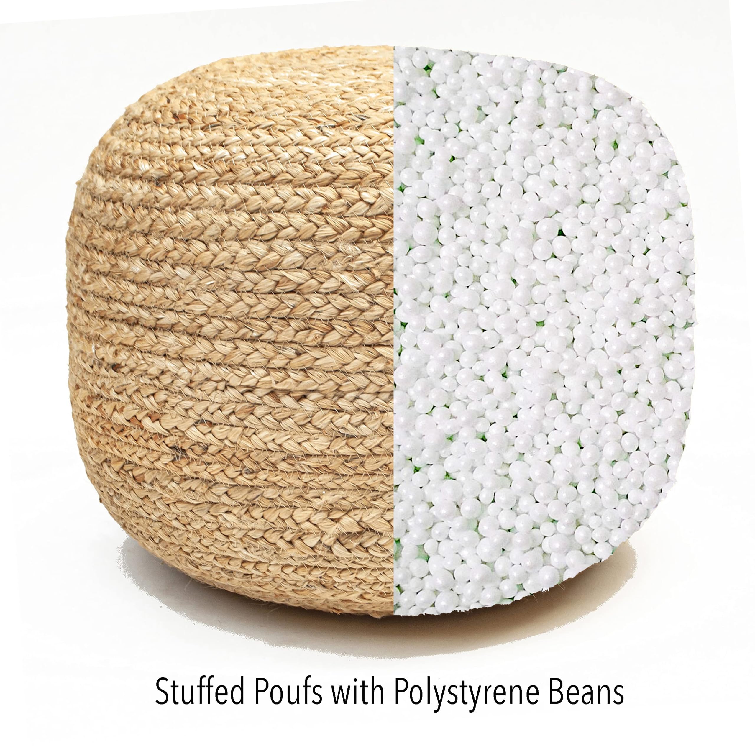 Chardin home- Natural Braided Ottoman Pouf - Cozy & Bohemian Jute/Hemp Hand Crafted Casual Seating for Home, Office, Bedroom, 18"x18"x14". (Golden Brown)