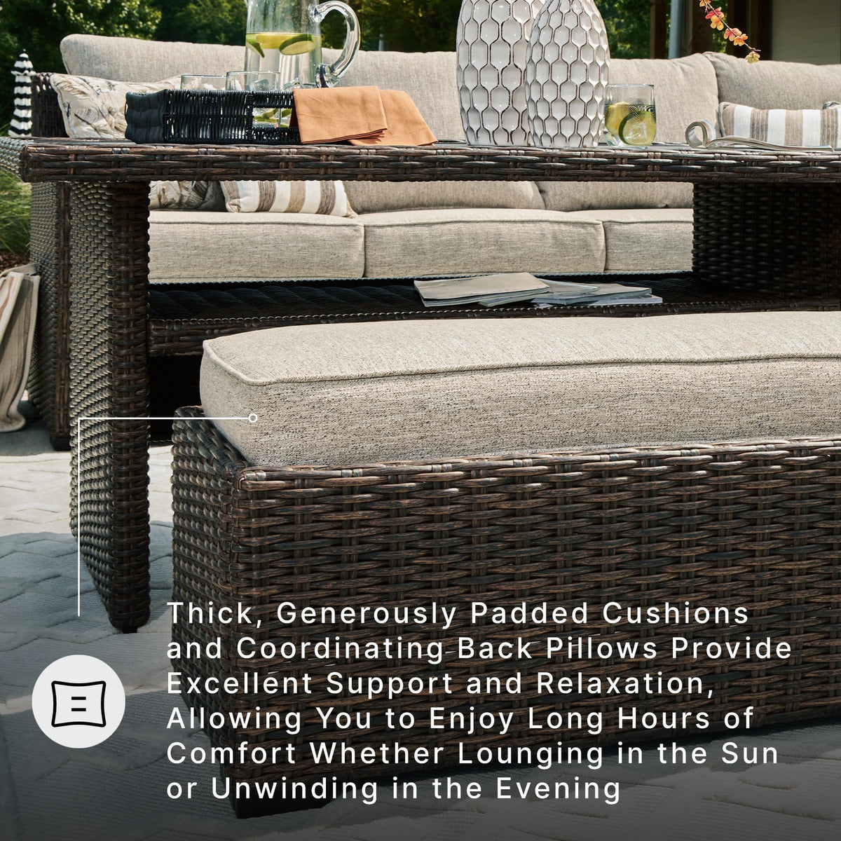 3-Piece Wicker Patio Sectional with Bench