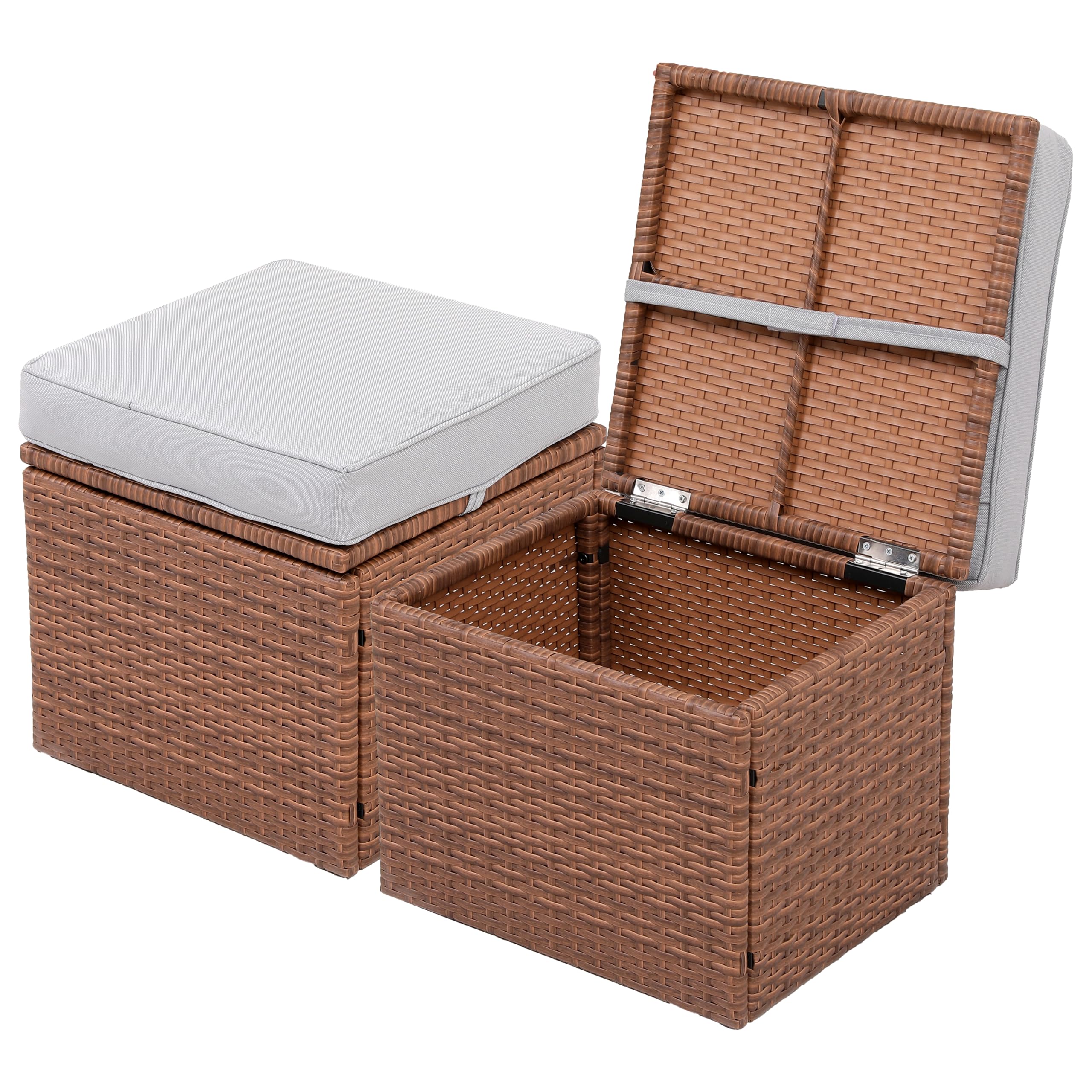 Outdoor Wicker Ottoman Set with Cushions