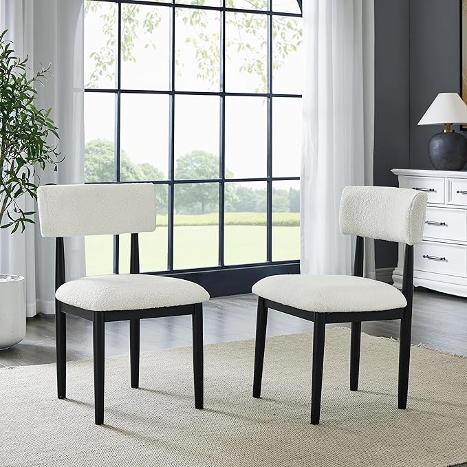 Boucle Upholstered Dining Chairs, Set of 2