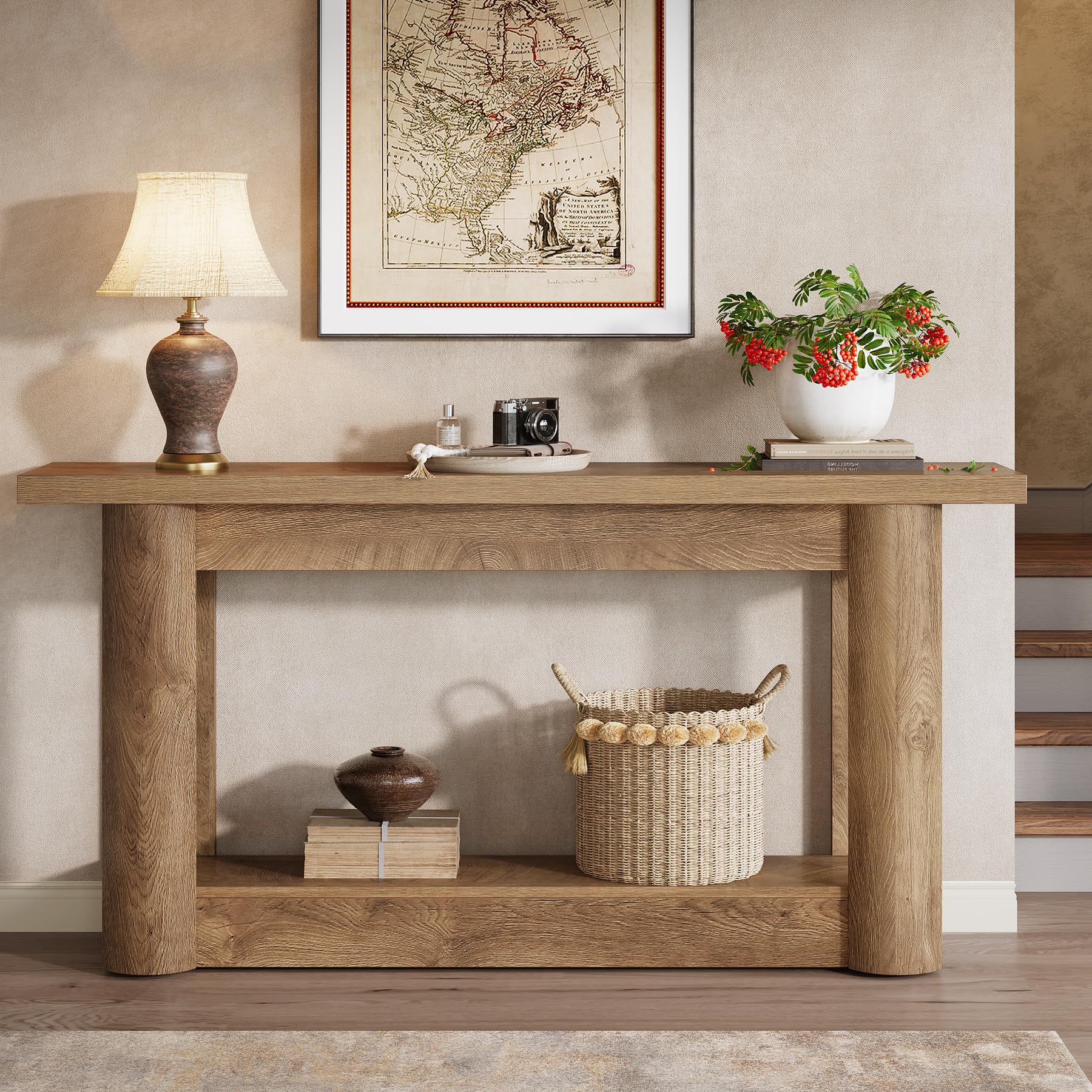 Tribesigns 63-Inch Farmhouse Console Table, 2-Tier Storage Sofa Table Behind The Couch, Narrow Long Entryway Furniture for Home Hallway, Entrance, Living Room, Brown