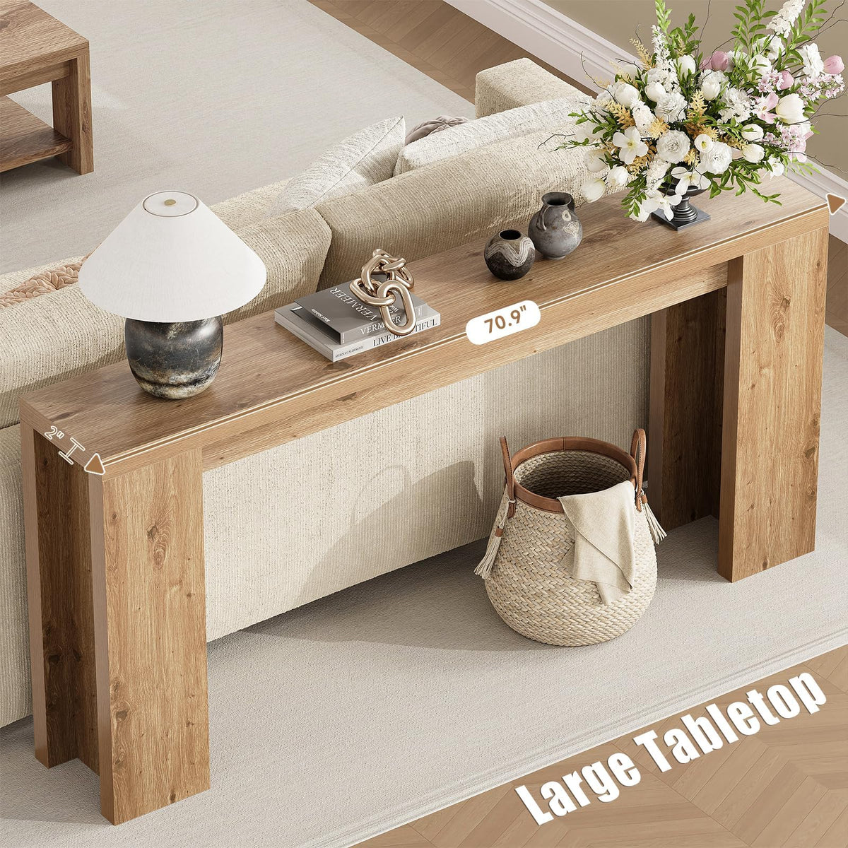 Karlott 70.9" Extra Long Console Table, Farmhouse Entryway Table, Brown