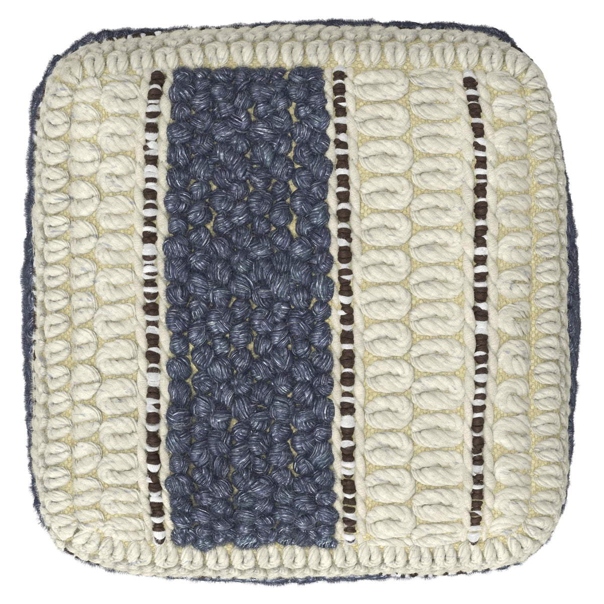 SIMPLIHOME Grady 18" Wide Square Pouf in Blue/Natural Wool and Cotton
