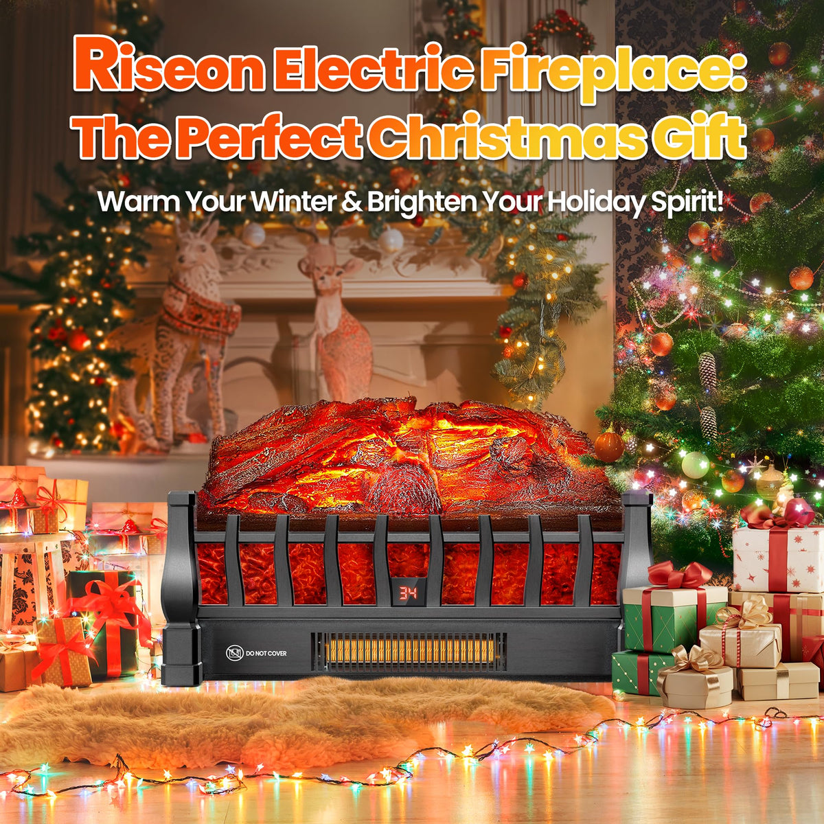 Electric Fireplace Logs Inserts Heater with Remote Control for Home Decor