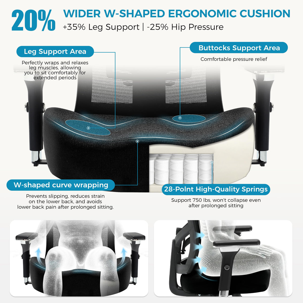 Big and Tall Office Chair 700lbs with Ergonomic W Wide Thick Seat Cushion, Oversized Mesh Desk Chair with Adjustable Lumbar Support, Computer Chair with Upgraded 4D Armrests