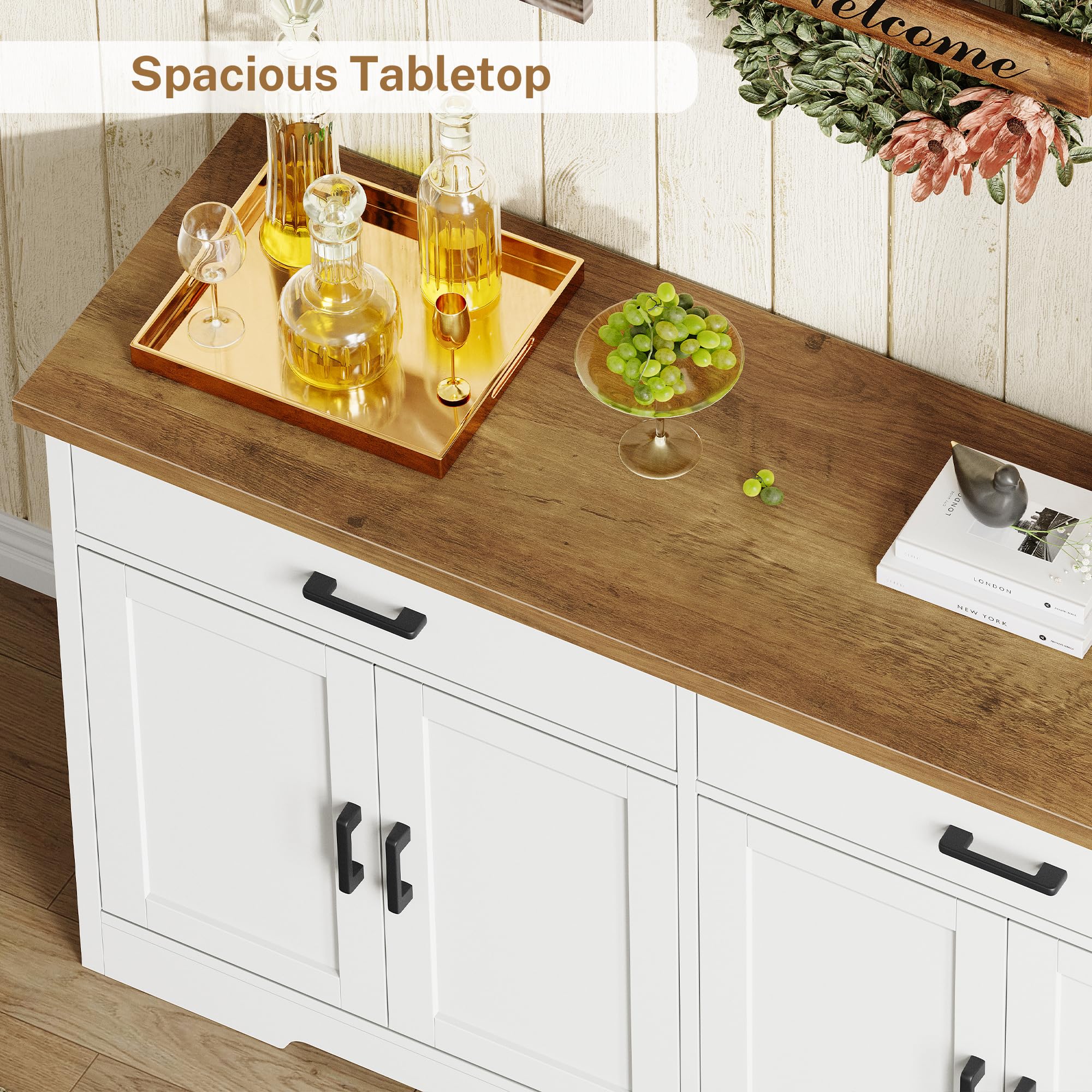 SLINEMO Buffet Cabinet with Storage and 2 Drawers, Large Sideboard Buffet Cabinet with Adjustable Shelves and Doors, Modern Coffee Bar Cabinet, White