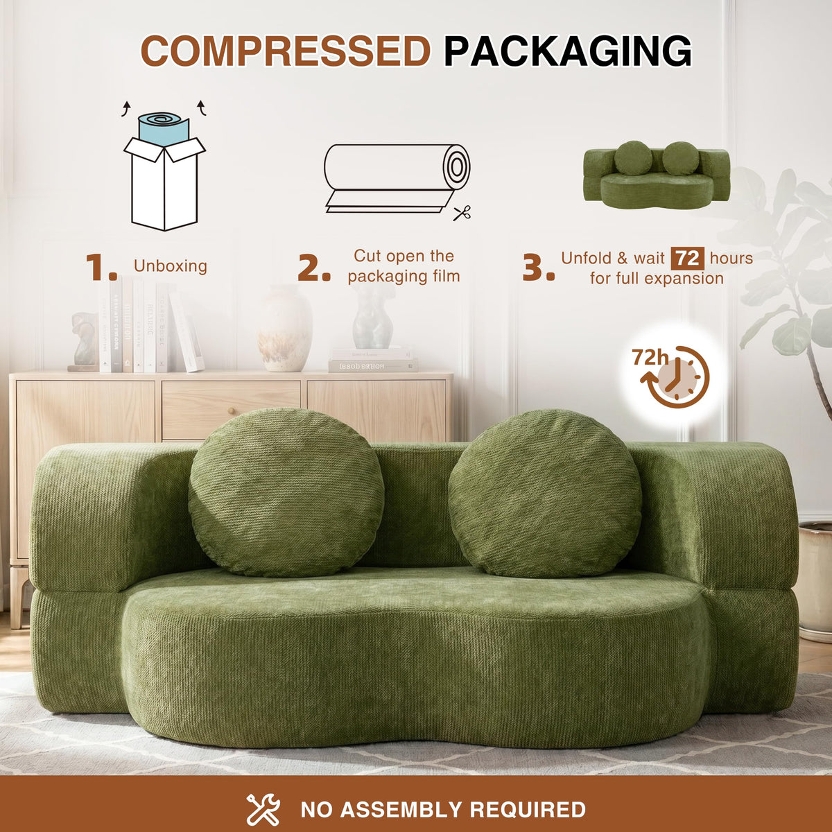 Shintenchi 78" Convertible Sofa Bed, Sleeper Boneless Futon Sofa, Green
