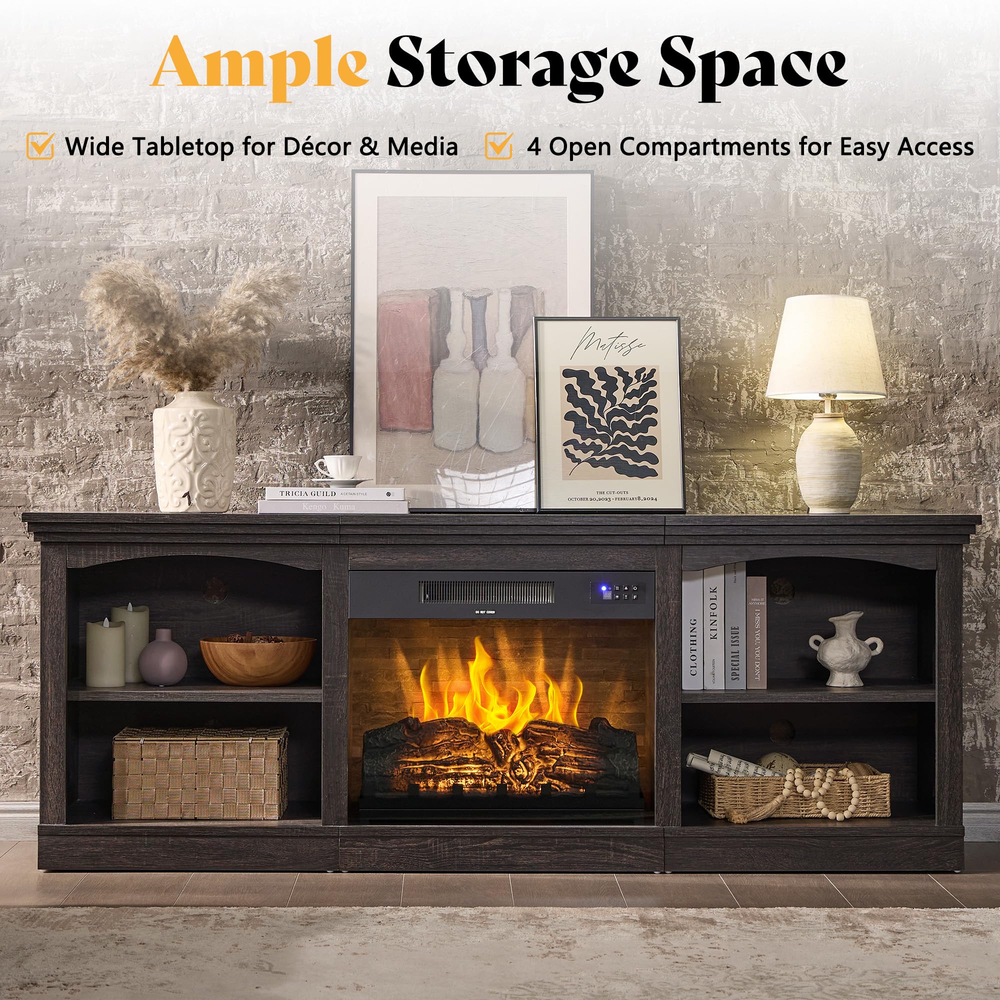 70-Inch Fireplace TV Stand with Electric Fireplace