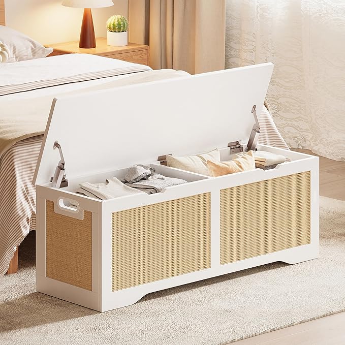 Rattan Storage Ottoman Bench with Lid