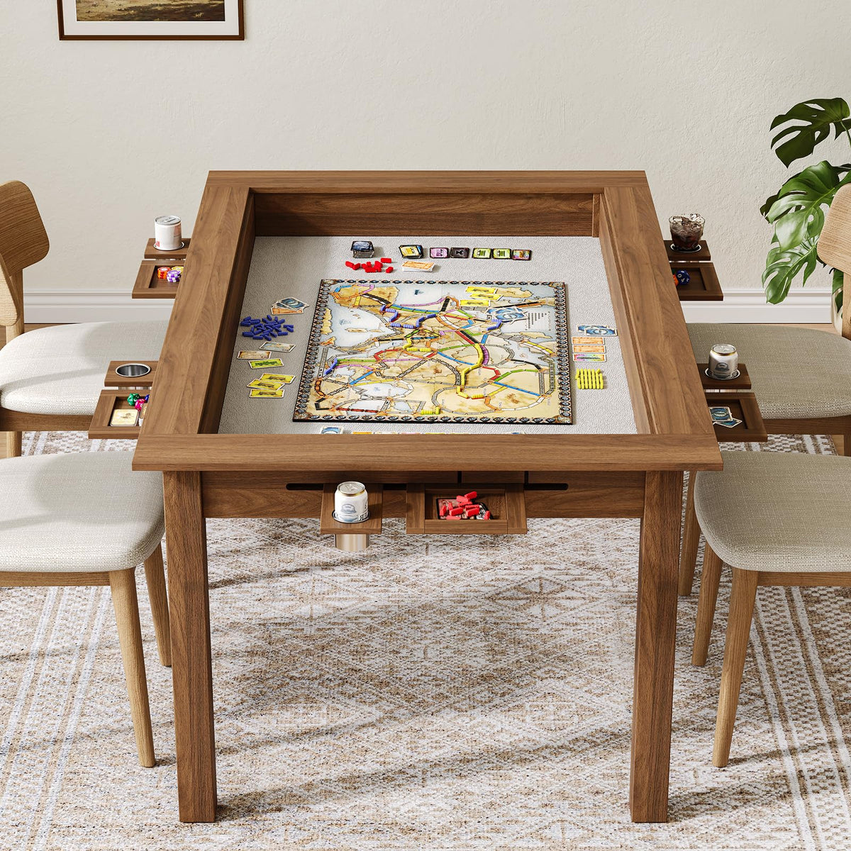 NDOHCUO Board Game Table with Removable Top,63" Dining/Gaming Table, Walnut