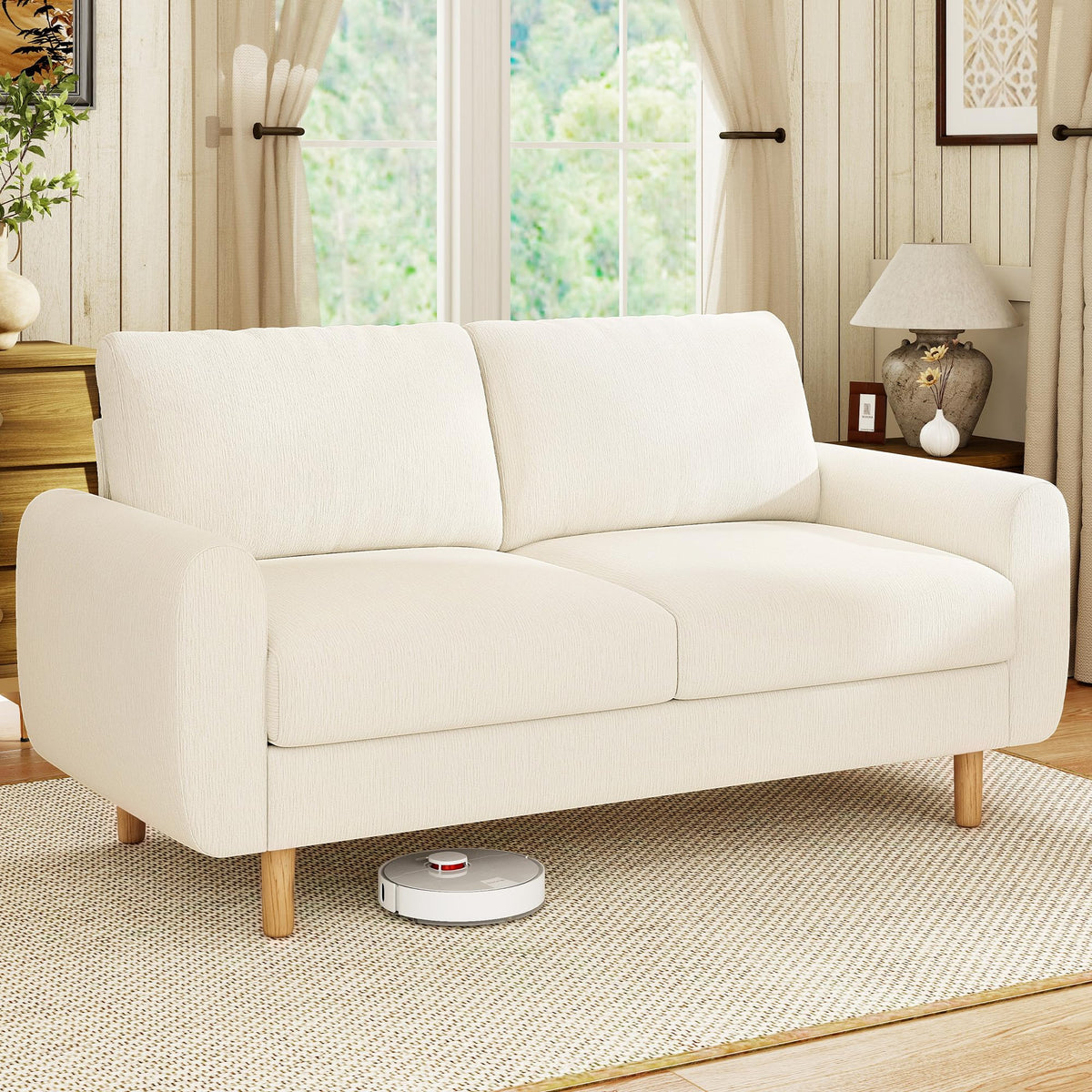 WorthFurni 68" Loveseat Sofa, Comfy Chenille Fabric Couches for Living Room with Spring Cushion and Solid Wood Frame, Modern Deep Seat Couch for Bedroom, Apartment, Office, Easy Assembly, Beige