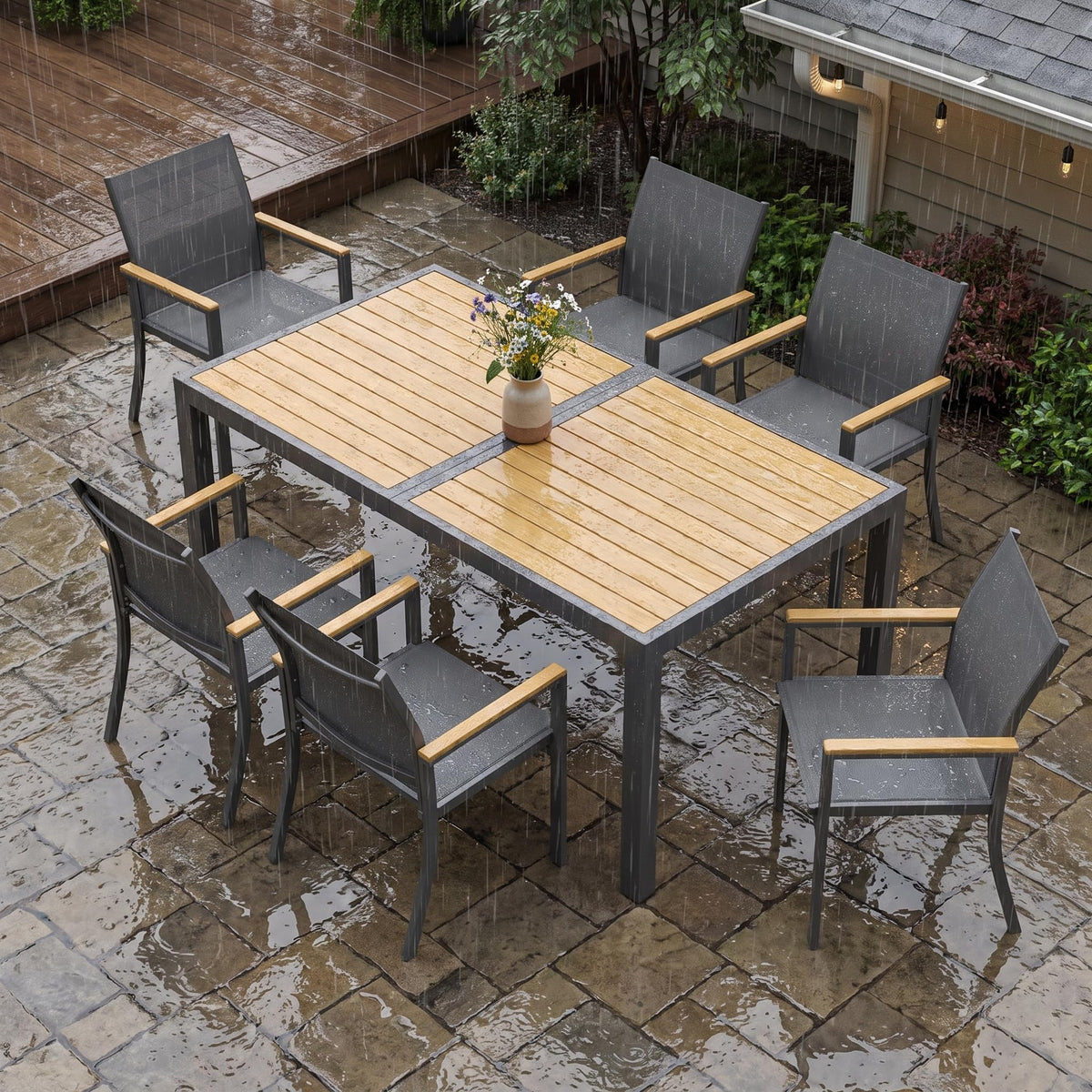 FansaFurn 7-Pieces Aluminum Patio Table and Chairs Set for All-Weather