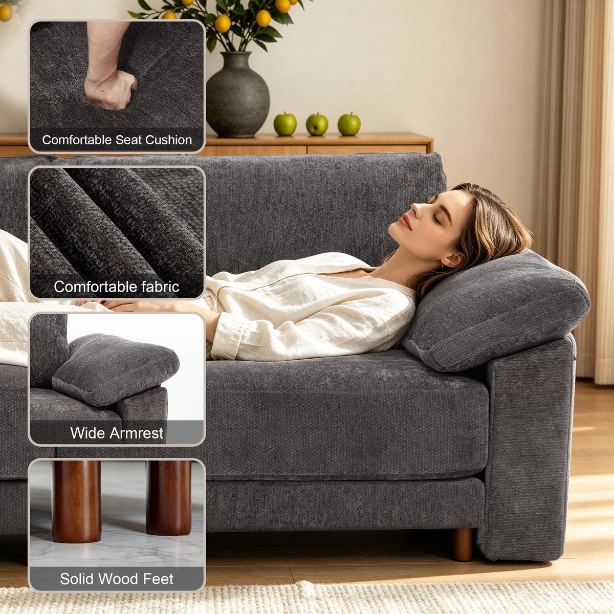 141'' Oversized L Shaped Modular Cloud Sectional Sofa, Deep Seat Sofa, Grey
