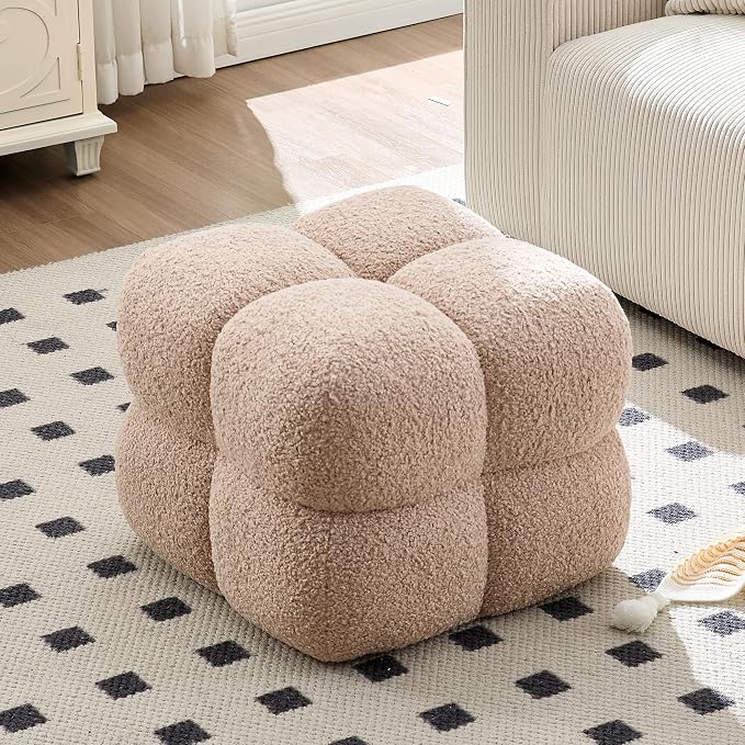 Rust Brown Bouclé Ottoman