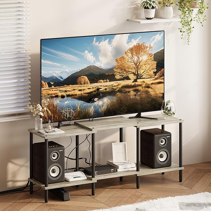 2-Tier Industrial TV Stand with Open Storage Shelves