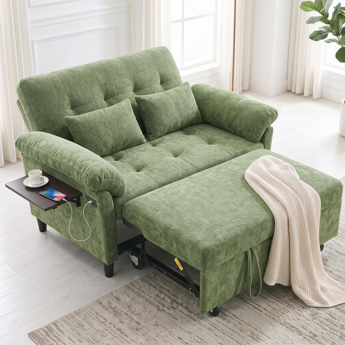 Chenille Pull-Out Loveseat Sofa Bed