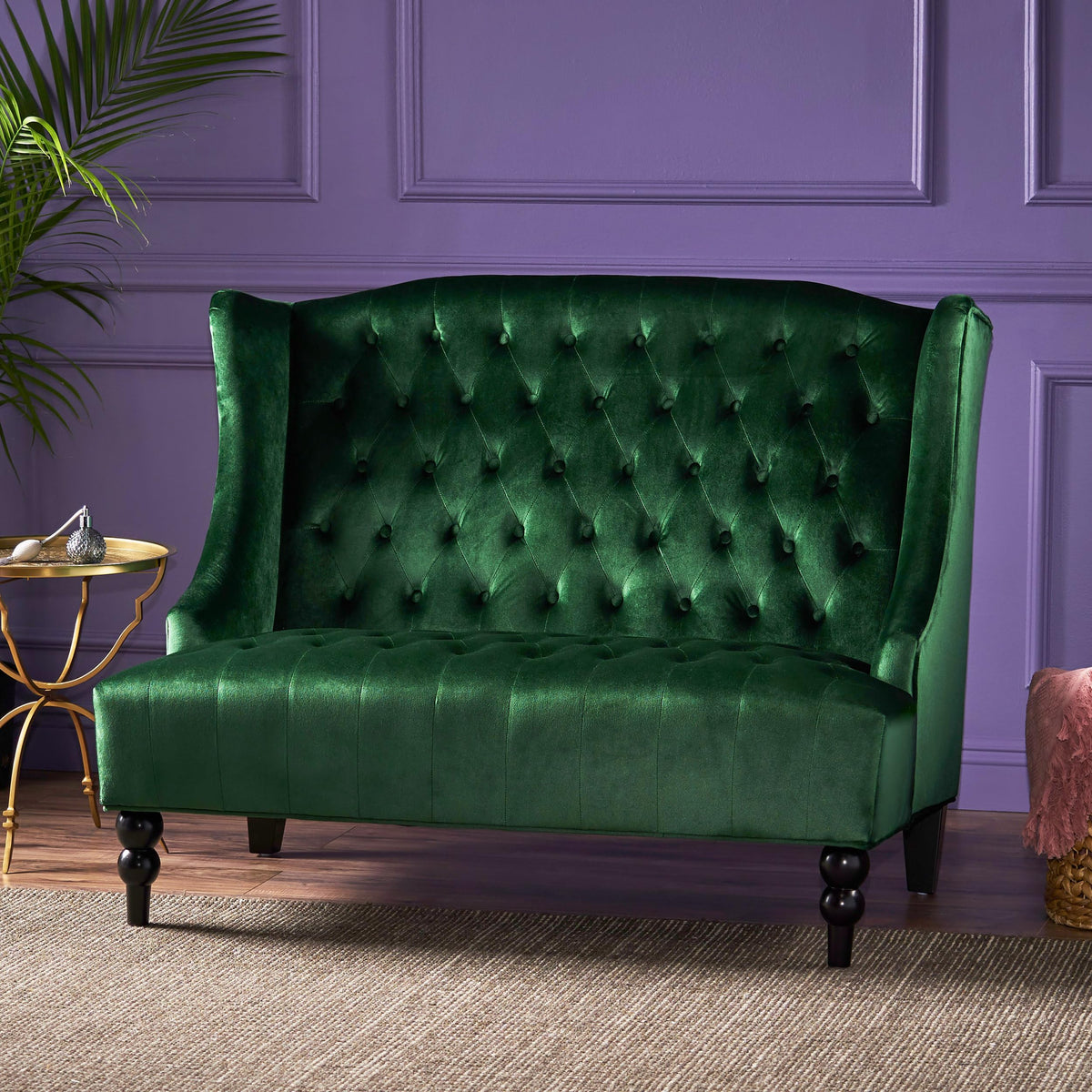 Emerald Velvet Tufted Loveseat