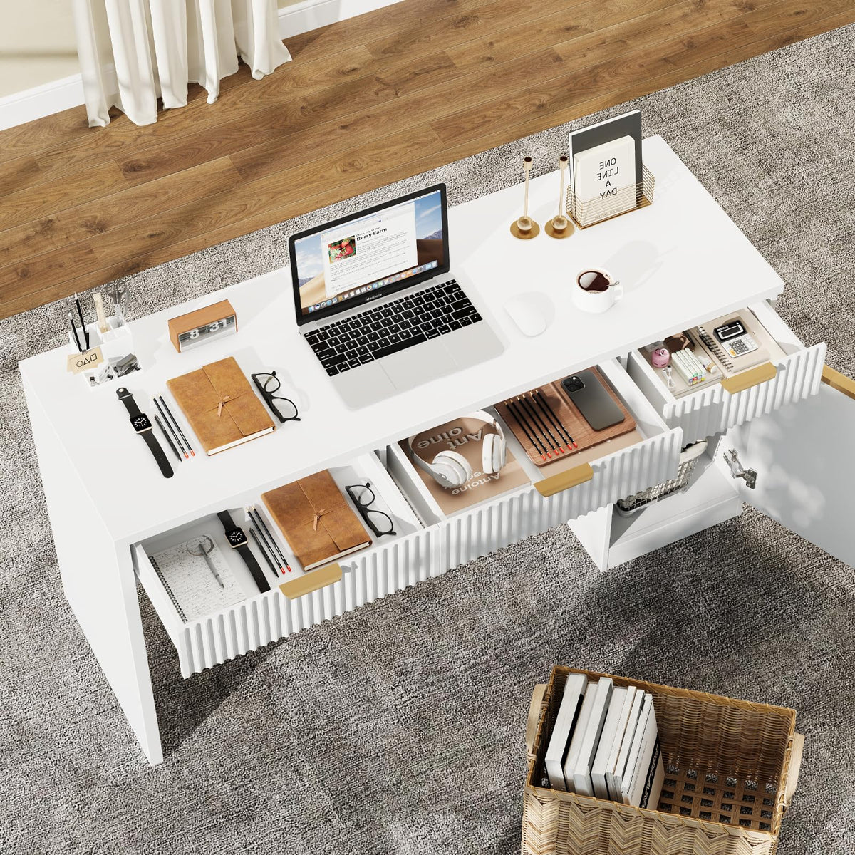Fluted Executive Desk with Cabinet