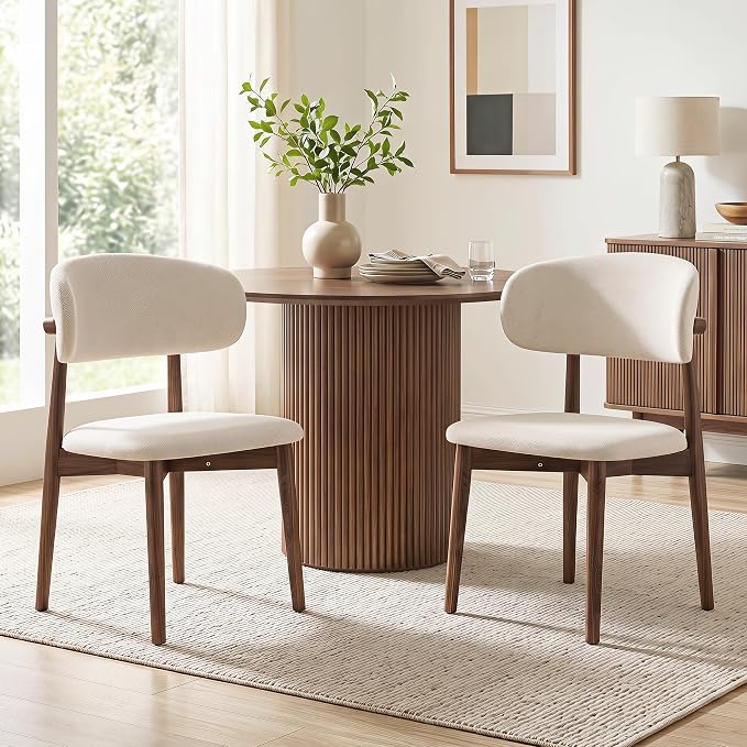 Walnut Upholstered Dining Chairs, Set of 2