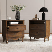 Nightstand with 2 Drawers, Open Shelf & Charging Station