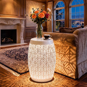 Ultym 18" Metal LED Side Table Outdoor, 3-Mode Lights, Modern Drum Design