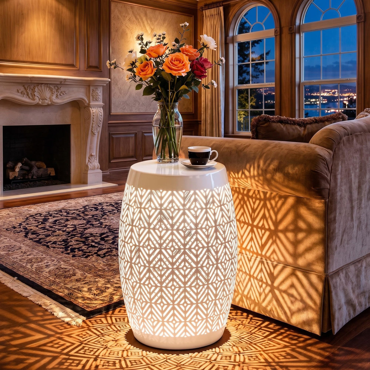 Ultym 18" Metal LED Side Table Outdoor, 3-Mode Lights, Modern Drum Design