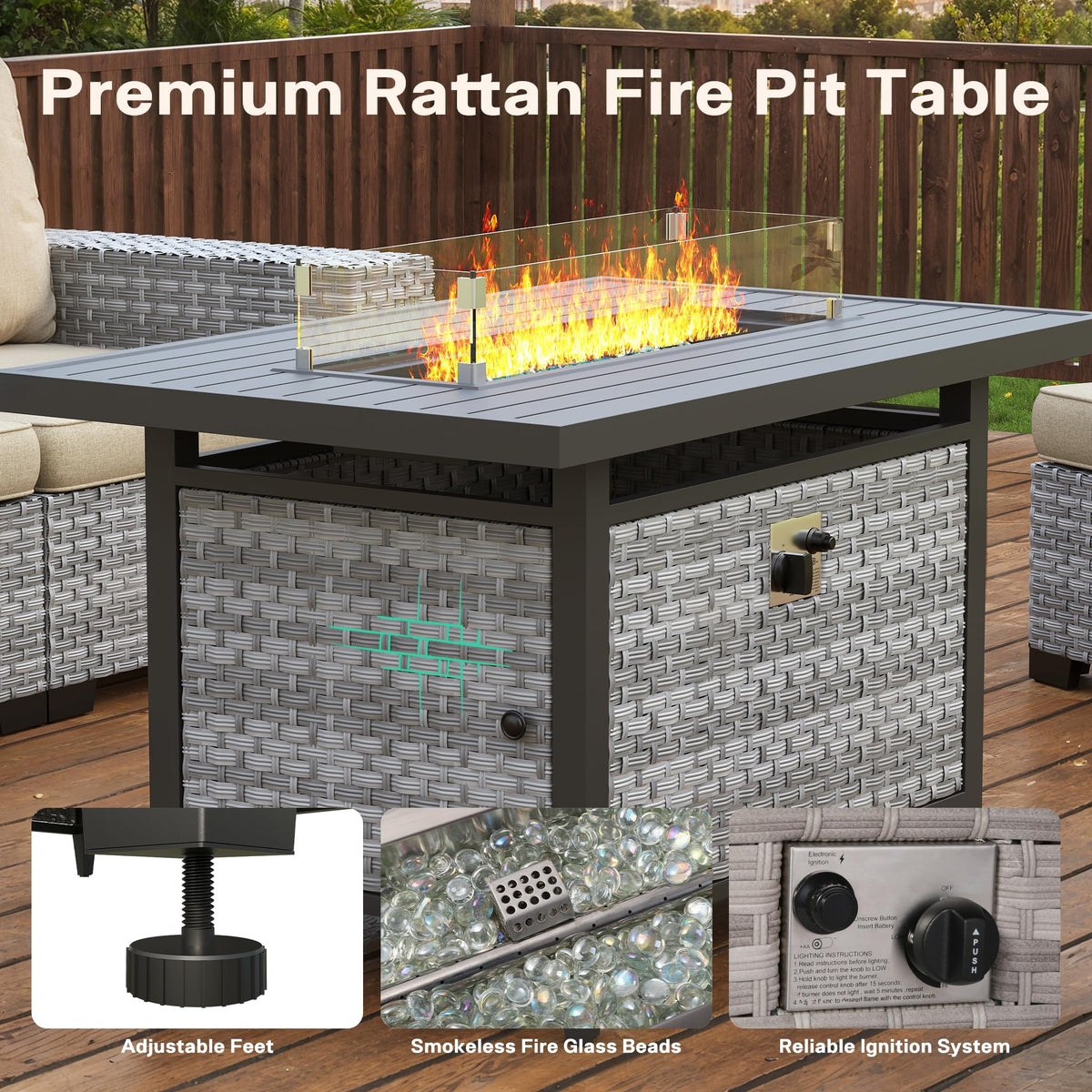Rattan Propane Fire Pit Table
