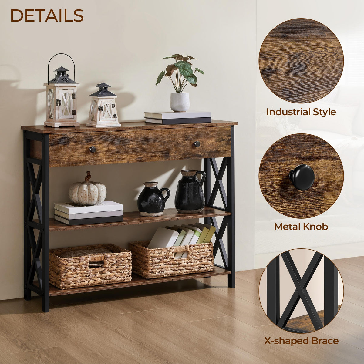 Rustic Console Table with Drawer