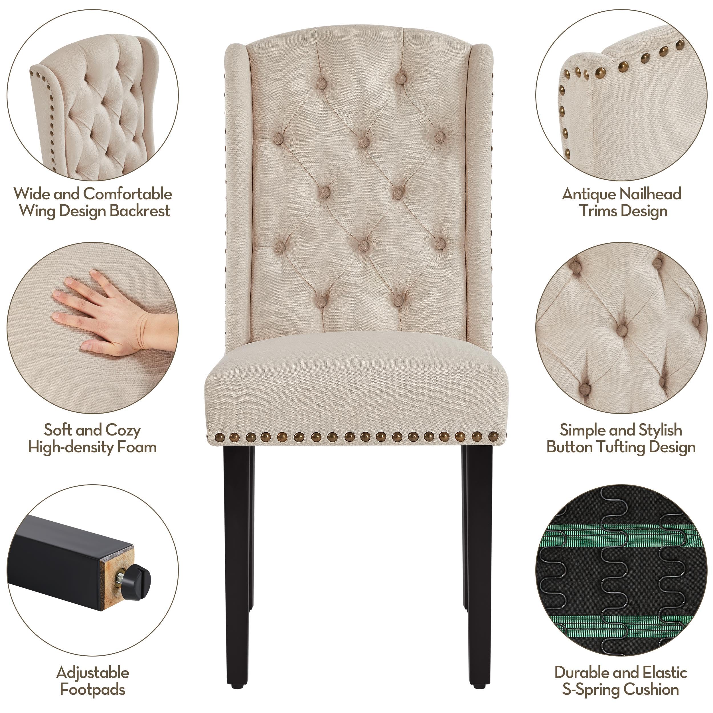 Upholstered Dining Chairs with Nailhead Trims & Button Tufting